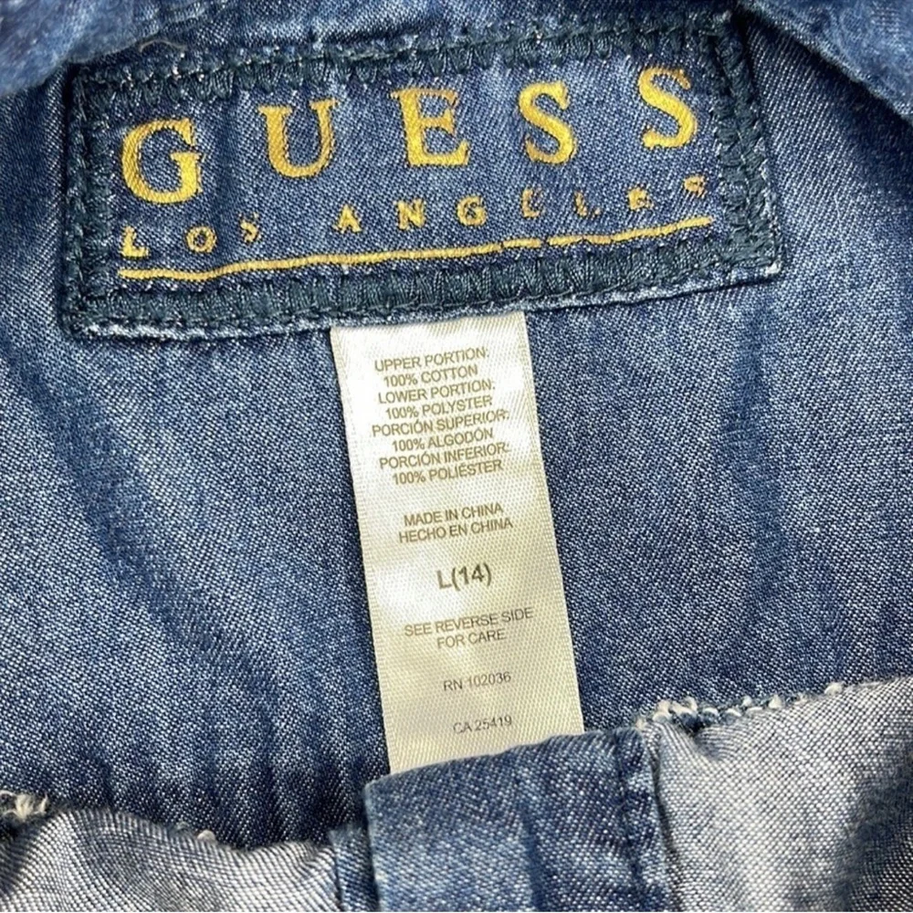 GUESS Kids Mixed-Media Denim & Pink Chiffon High-Low Dress — Girls Size L (14)